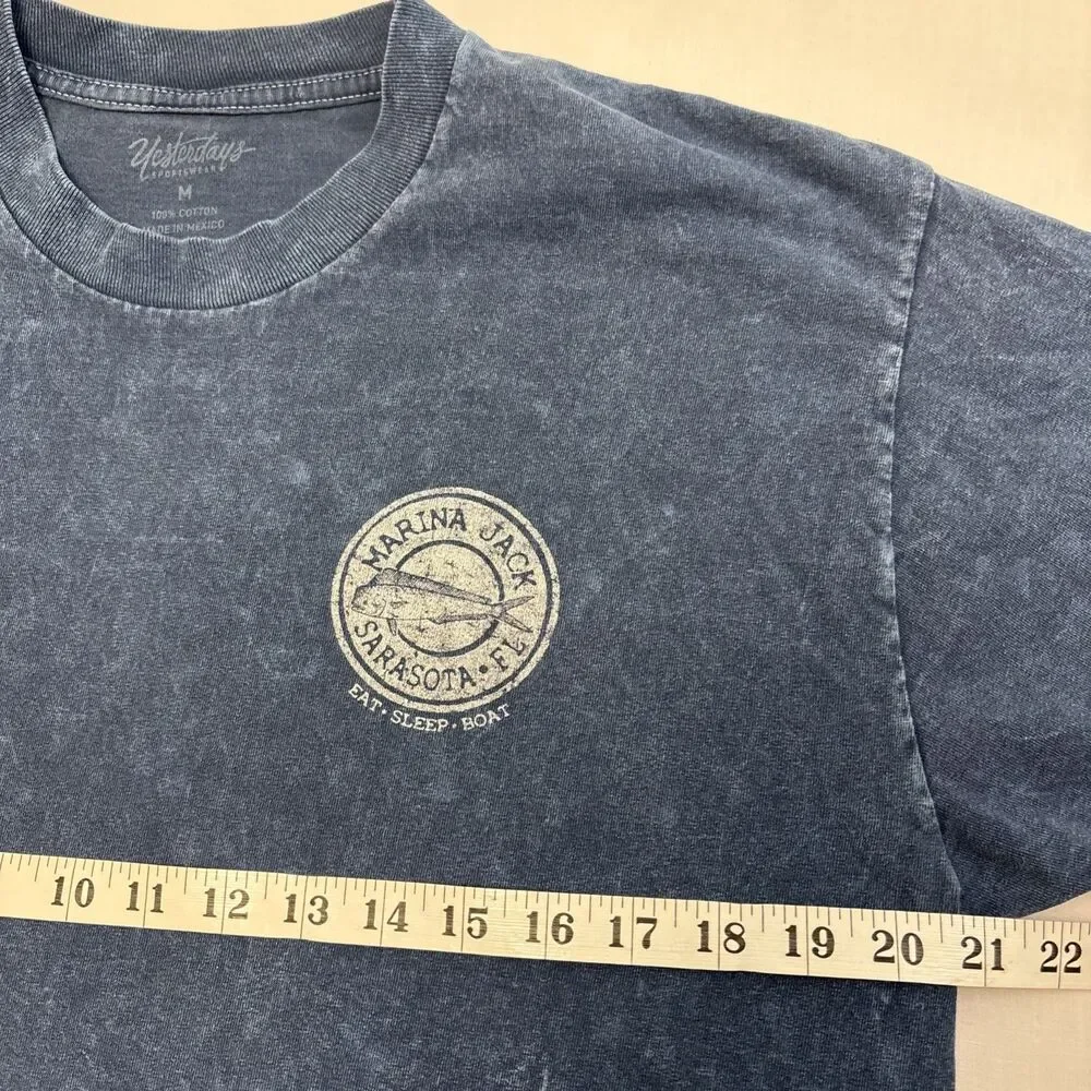 Yesterdays Sportswear T Shirt Blue distressed wash Mens Medium Short Sleeve Crew